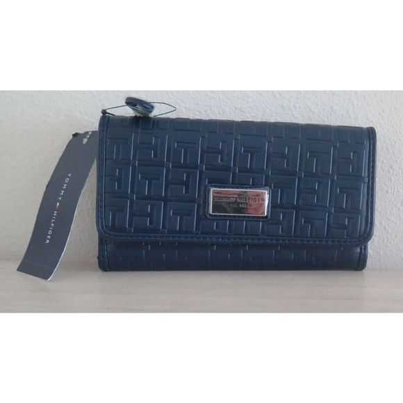 Tommy Hilfiger 69J3021 410 Navy Logo Embossed Tri-Fold Wallet Checkbook $70 - Picture 1 of 10
